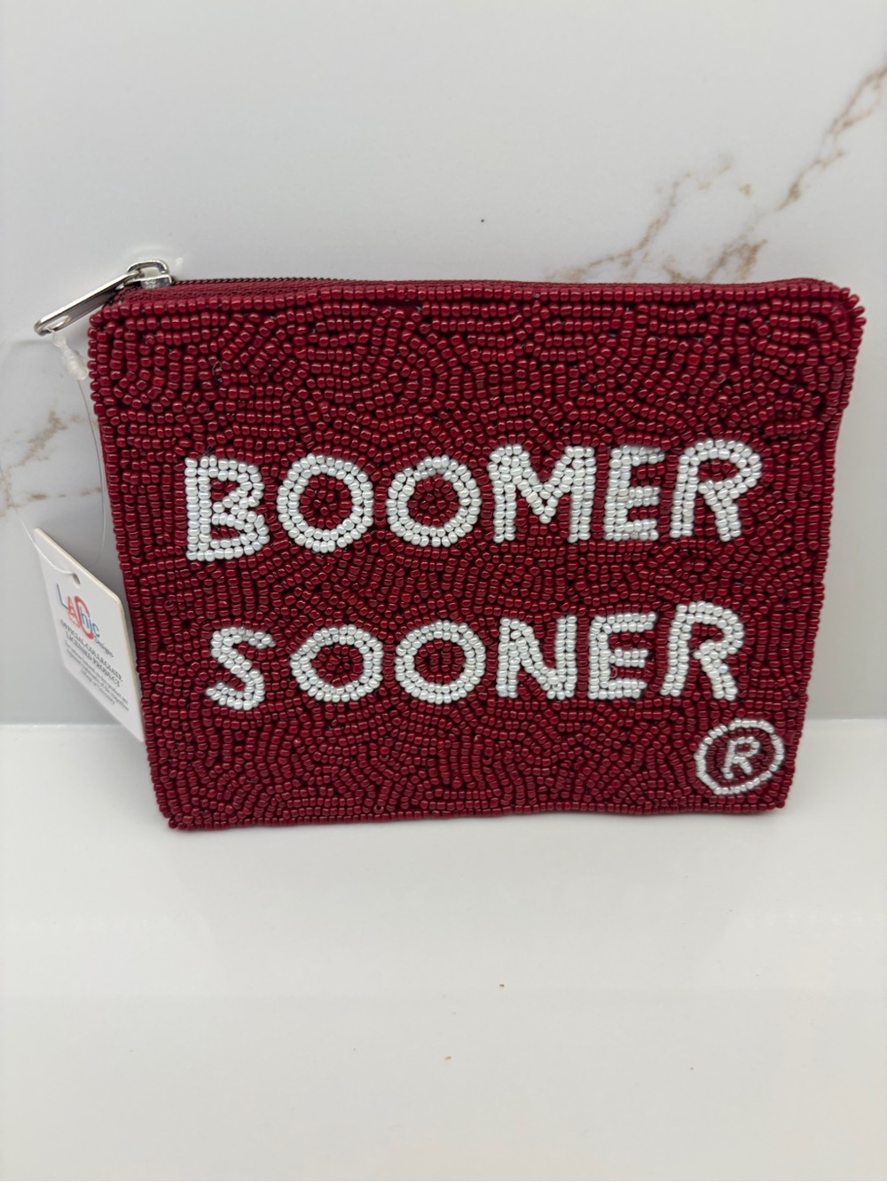 Boomer Sooner Beaded Zip Pouch - Crimson